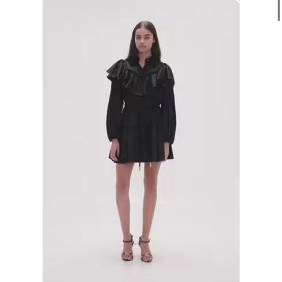 Aje Dahlia Flounce Long Sleeve Mini Dress – Black (Size 10) - Picture 2 of 5